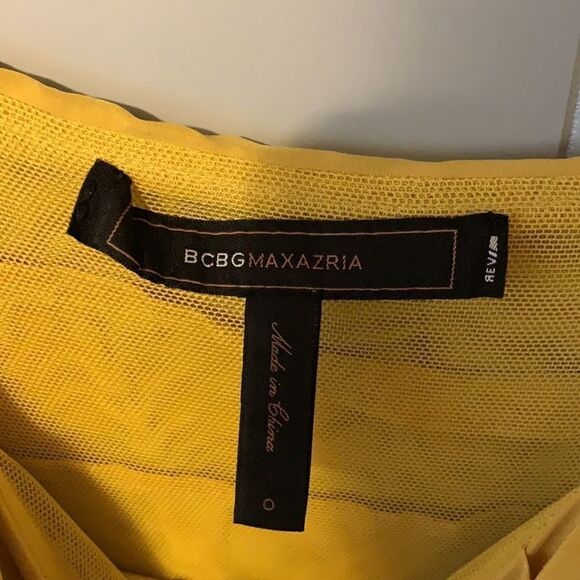 BCBGMaxAzria Mustard/Charcoal Dress Size 0 - Picture 3 of 4